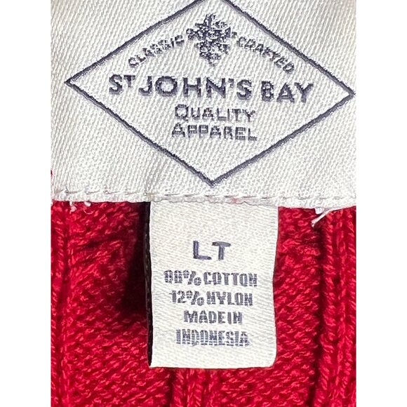 St John's Bay Size Large Red Cable Knit V-Neck Sweater Long Sleeve - Picture 11 of 14
